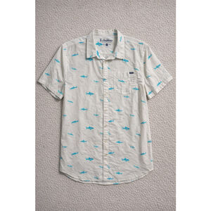 Chubbies Shark Print Button Up Shirt XXL‎ Beach Vacation Hawaiian